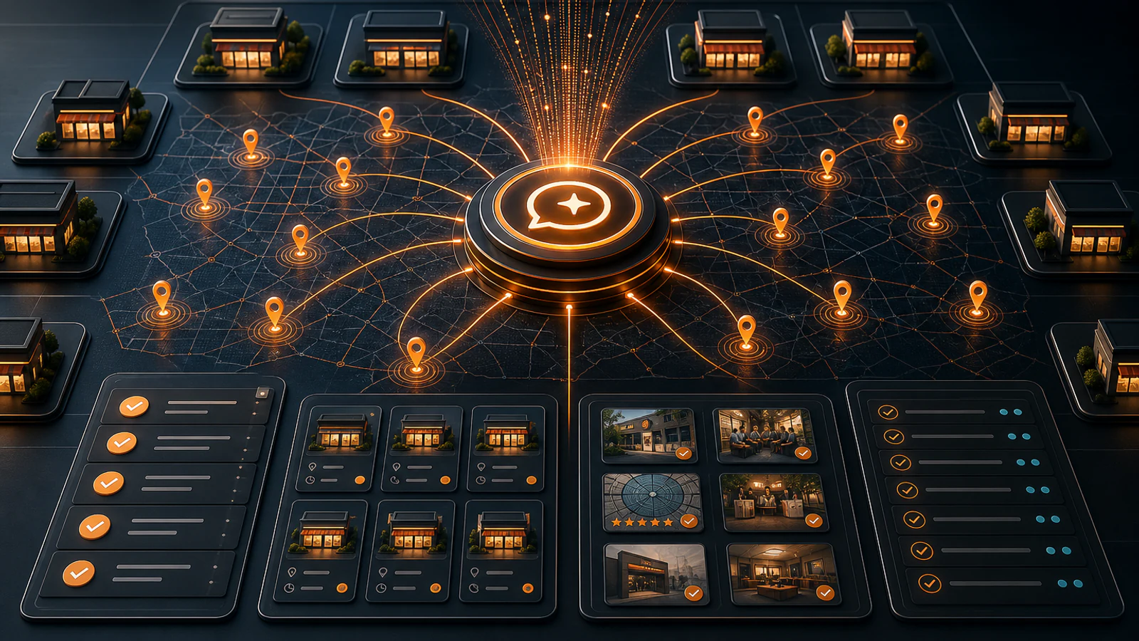 Franchise brand hub linked to distinct verified local location information panels