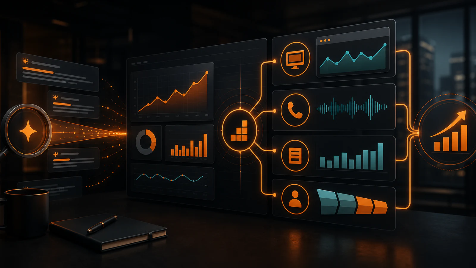 AE branded editorial cover showing AI search ROI dashboard design as a first-party Google AI visibility workflow