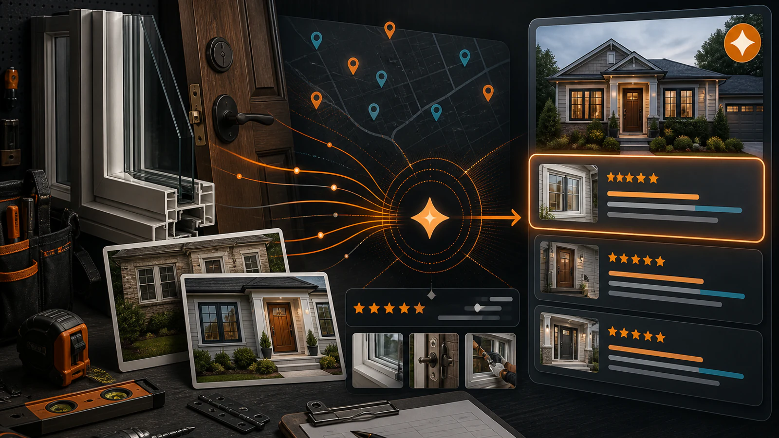 Window and door contractor source field combining local service coverage and verified efficiency details