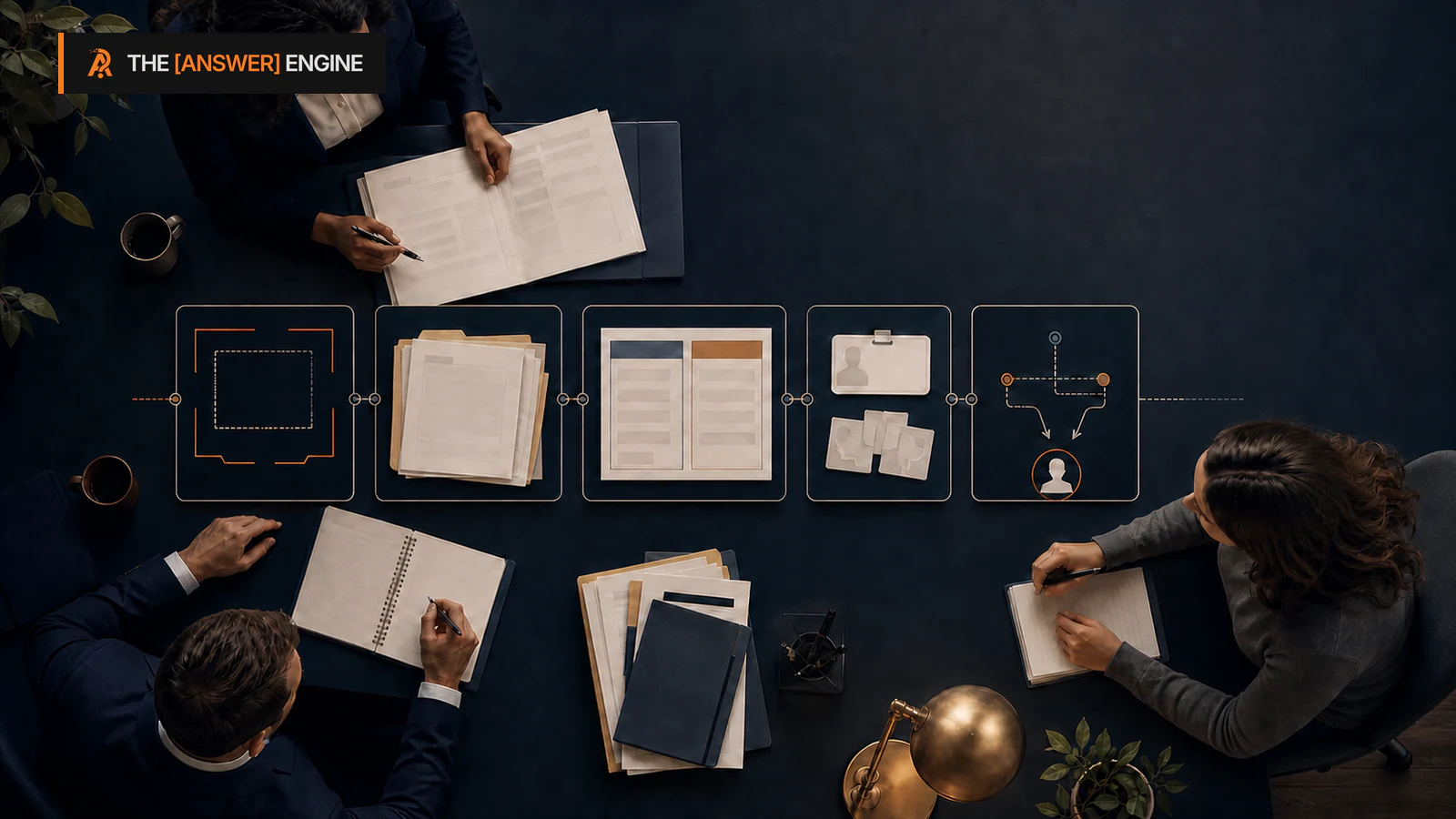 AE branded editorial illustration of a mortgage team organizing non-QM definition, documentation, tradeoff, licensing, and human-review evidence without approval imagery