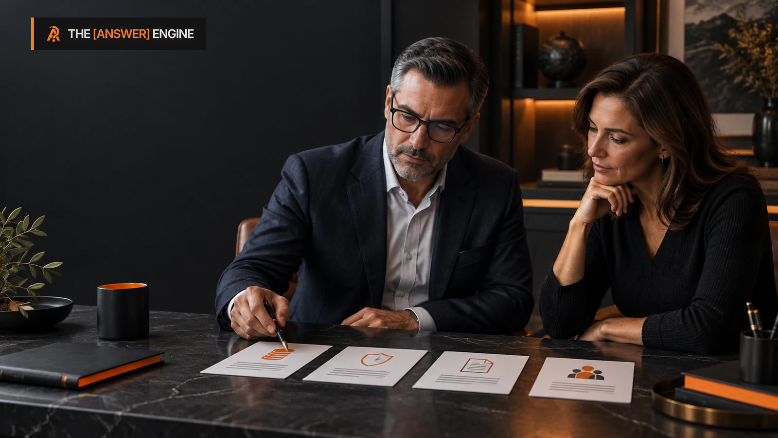 AE branded editorial illustration of an adviser and client reconciling Form ADV, fee, fiduciary, fit, and verification records without performance claims