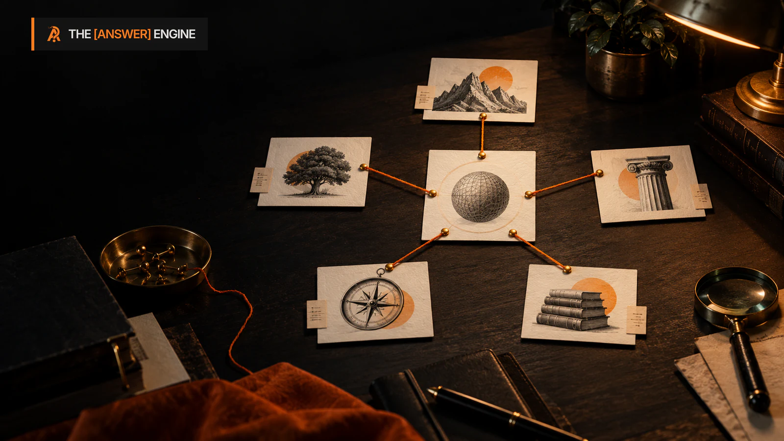 AE branded editorial illustration for what is a concept lattice for ai search?