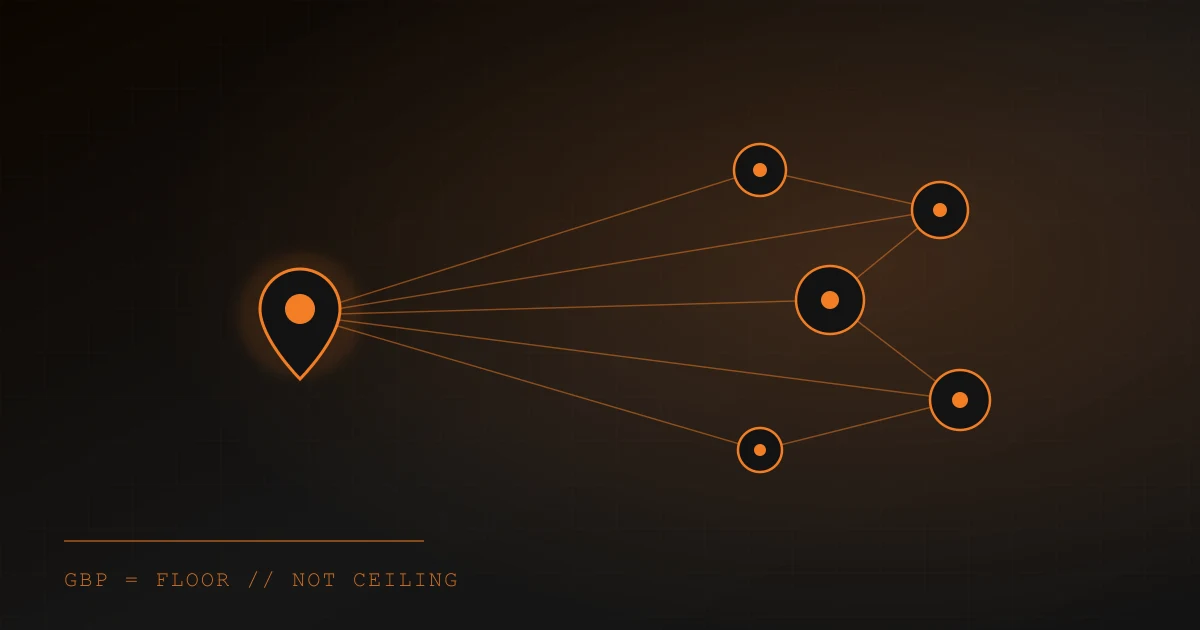 A single Google Business Profile map pin feeding a wider constellation of AI retrieval nodes