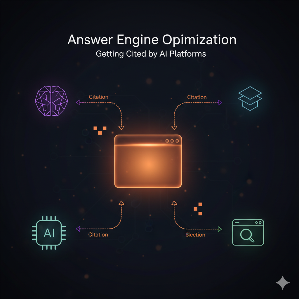 What is Answer Engine Optimization (AEO) - diagram showing AI platforms citing authoritative sources